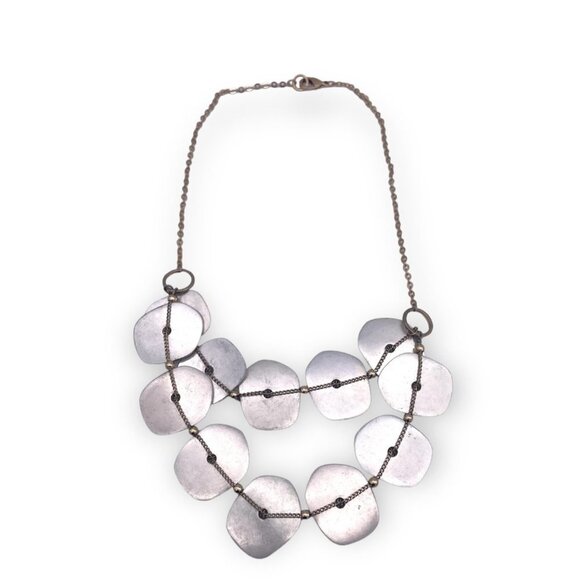 Chunky Discs Layered Bib Necklace Beaded Chain Silver Gold Tone Lobster Closure - Picture 1 of 6